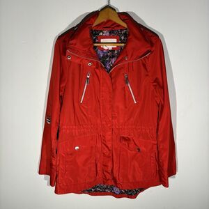 BCBGeneration Red Tab-Sleeve Cinched Waist Hidden Hood Zip-Up Jacket L
